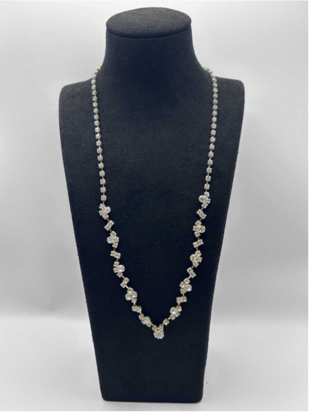 Necklace Silver Tone Rhinestone Tennis Statement‎ Clear Crystal Chain 17 Inch